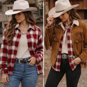 Riders by Lee Red and White Plaid Button Down Shirt